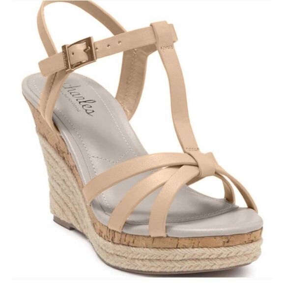 CHARLES BY CHARLES DAVID Little Leather Strappy Wedge Sandal Size 10M - Picture 1 of 9